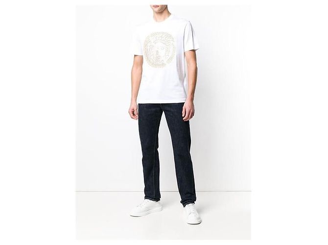 Versace BIANCO Medusa T-Shirt mit Perlen-Logo und kurzen Ärmeln Weiß Mehrfarben - Ansicht 2