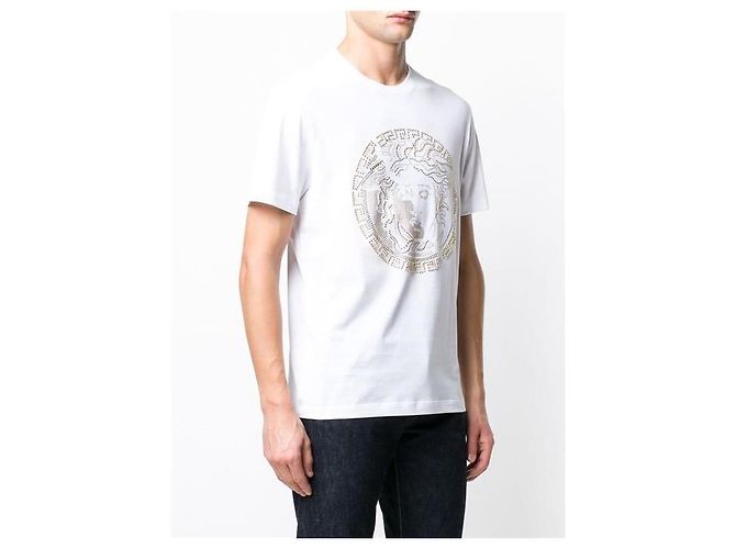 Versace BIANCO Medusa T-Shirt mit Perlen-Logo und kurzen Ärmeln Weiß Mehrfarben - Ansicht 3