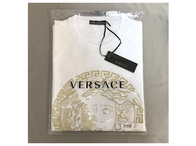 Versace BIANCO Medusa T-Shirt mit Perlen-Logo und kurzen Ärmeln Weiß Mehrfarben - Ansicht 5