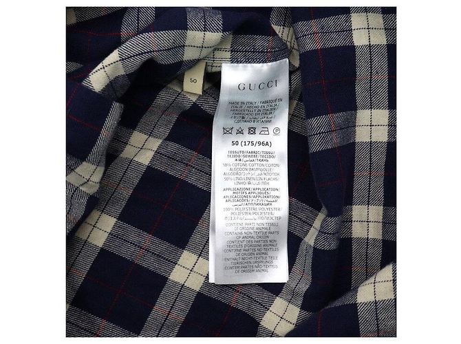 Gucci Camicia a quadri da uomo in misto cotone blu con patch ricamato - vista 7