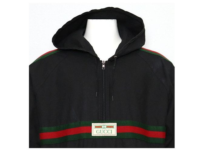 Gucci Giacca a vento da uomo in cotone a strisce web nere Nero - vista 2