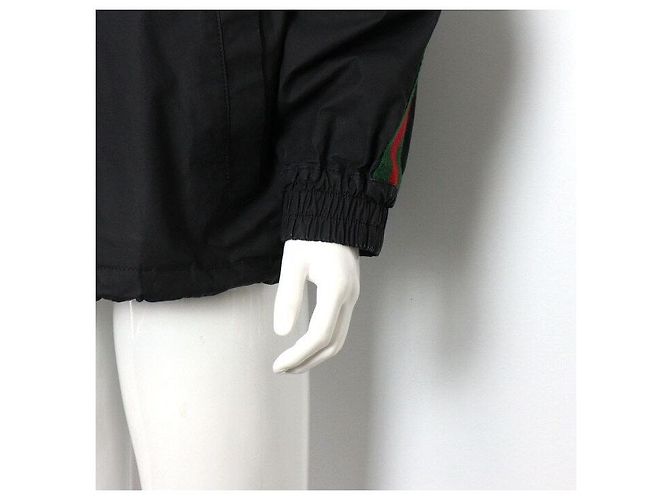 Gucci Giacca a vento da uomo in cotone a strisce web nere Nero - vista 3
