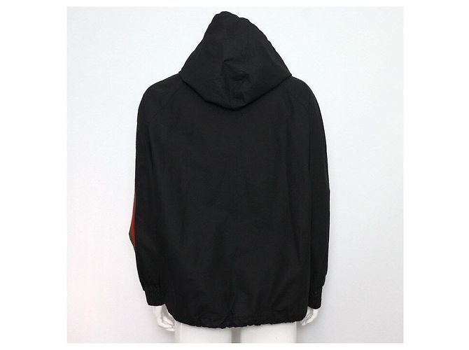 Gucci Giacca a vento da uomo in cotone a strisce web nere Nero - vista 4