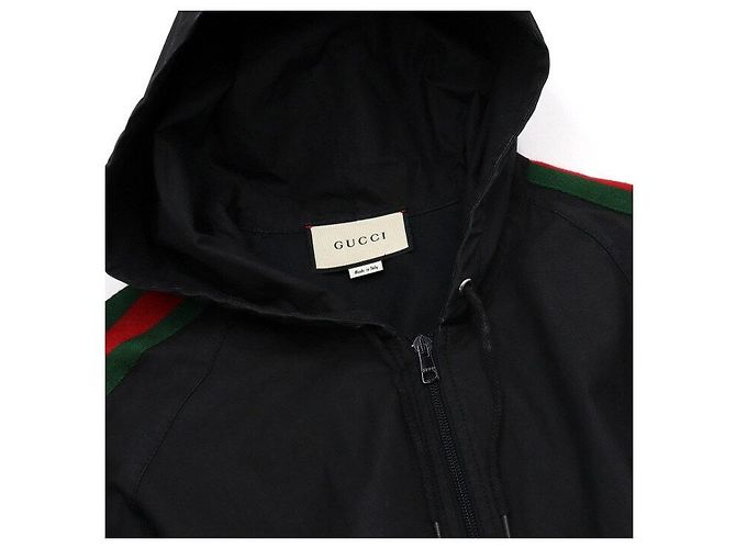Gucci Giacca a vento da uomo in cotone a strisce web nere Nero - vista 5
