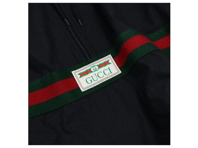 Gucci Giacca a vento da uomo in cotone a strisce web nere Nero - vista 7