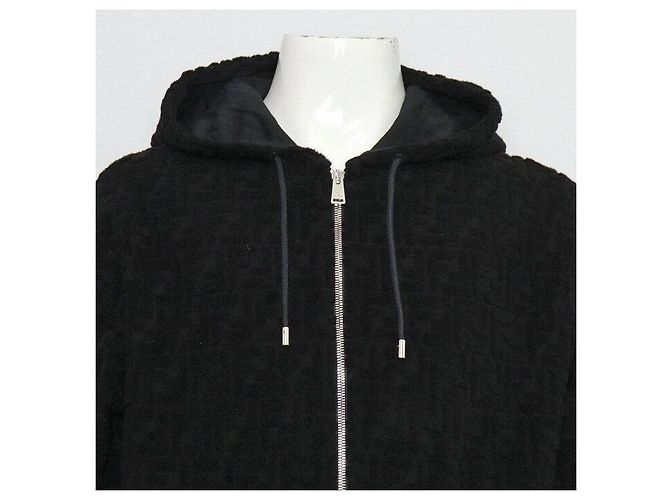 Fendi Kapuzenjacke mit Reißverschluss für Herren aus schwarzem Baumwoll-Terry mit FF-Logo - Ansicht 2