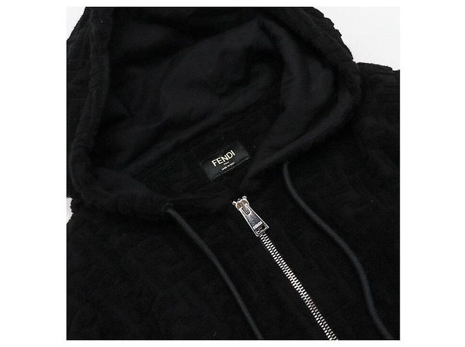 Fendi Kapuzenjacke mit Reißverschluss für Herren aus schwarzem Baumwoll-Terry mit FF-Logo - Ansicht 5