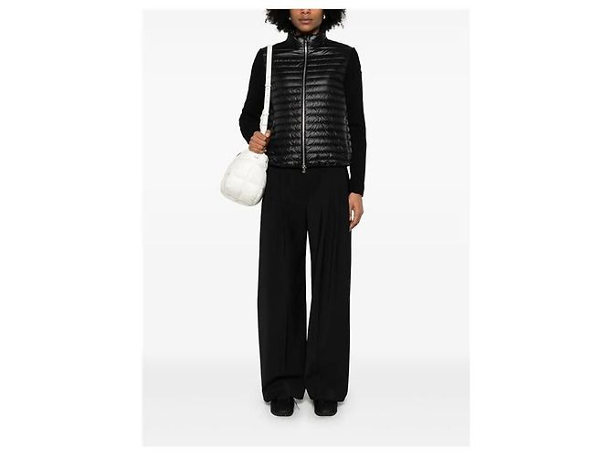Moncler Tricot Logo gesteppte Woll-Strickjacke mit Reißverschluss Schwarz - Ansicht 7