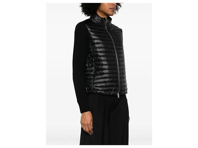 Moncler Tricot Logo gesteppte Woll-Strickjacke mit Reißverschluss Schwarz - Ansicht 9