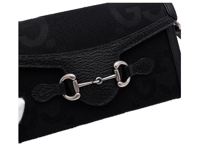 Horsebit 1955 Gucci Mini borsa a tracolla Horsebit in tela GG nera Nero - vista 10