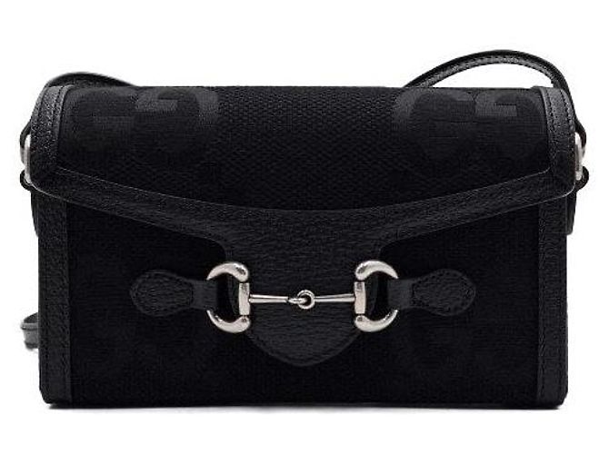Horsebit 1955 Gucci Mini borsa a tracolla Horsebit in tela GG nera Nero - vista 2