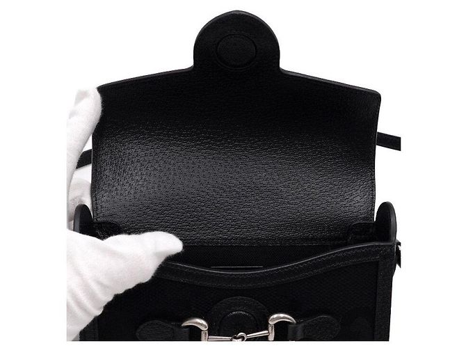 Horsebit 1955 Gucci Mini borsa a tracolla Horsebit in tela GG nera Nero - vista 7