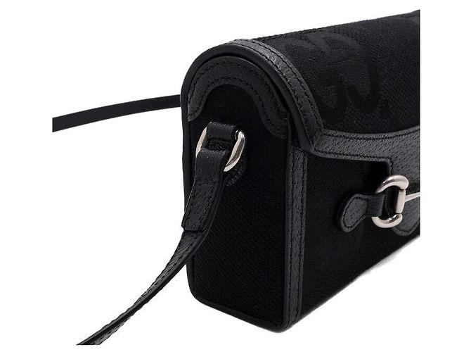 Horsebit 1955 Gucci Mini borsa a tracolla Horsebit in tela GG nera Nero - vista 9