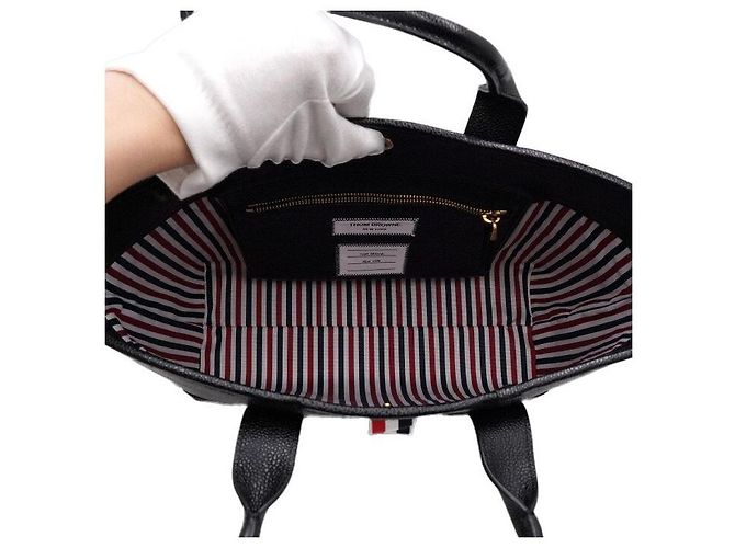 Thom Browne Borsa Tote da donna Small Tool Pebble in pelle grana grossa nera - vista 5