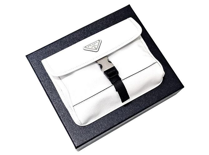 Prada Borsa crossbody porta-cellulare in nylon Saffiano Bianco - vista 7