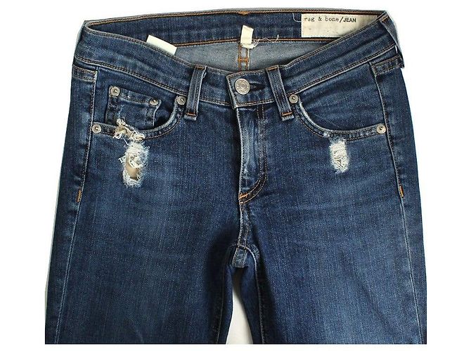 Rag & Bone Pantaloni skinny in denim blu con lavaggio distressed - vista 3