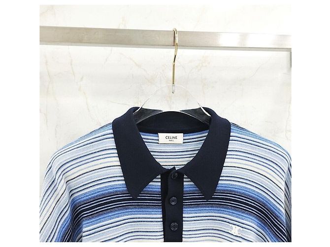 Céline Polo Triomphe a rayas de lana azul claro - vista 3