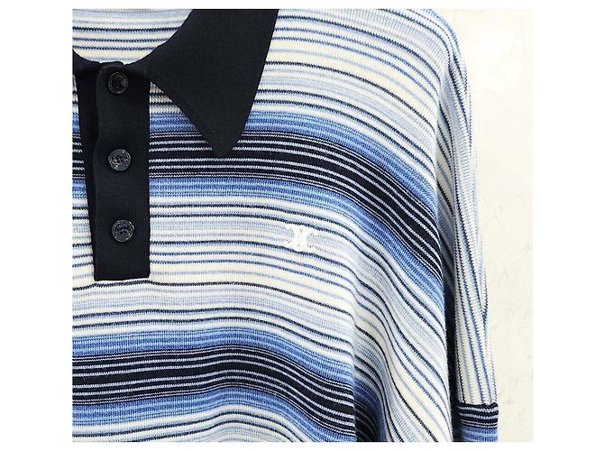 Céline Polo Triomphe a rayas de lana azul claro - vista 4
