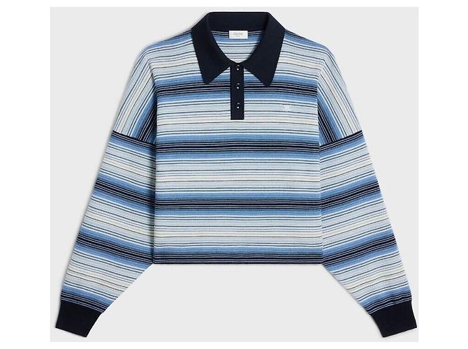 Céline Polo Triomphe a rayas de lana azul claro - vista 6
