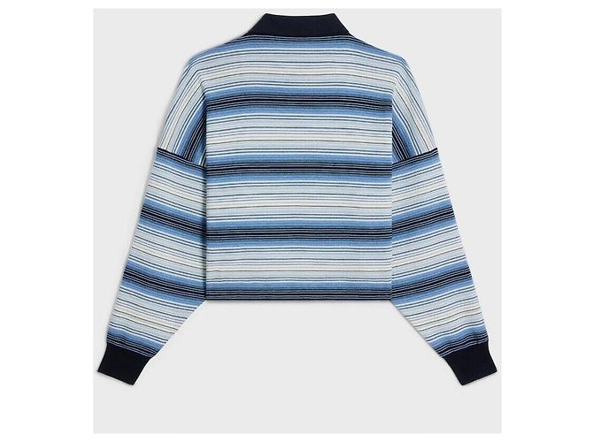 Céline Polo Triomphe a rayas de lana azul claro - vista 7