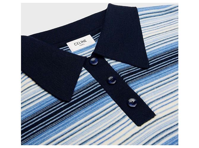 Céline Polo Triomphe a rayas de lana azul claro - vista 8