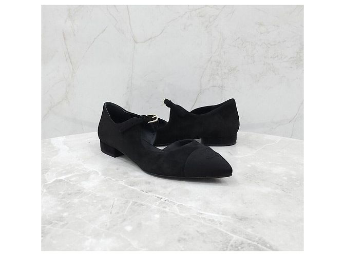 Chanel Scarpe basse Mary Jane in camoscio nero - vista 3