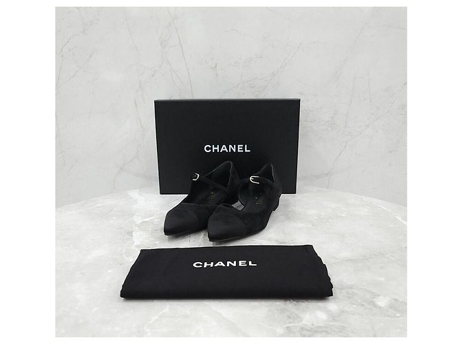 Chanel Scarpe basse Mary Jane in camoscio nero - vista 8