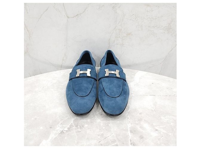 Hermès Mocassino blu con dettagli argentati - vista 2