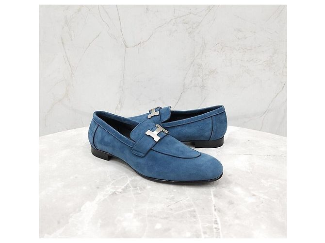 Hermès Mocassino blu con dettagli argentati - vista 3