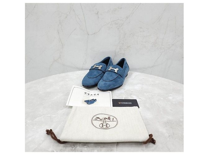 Hermès Mocassino blu con dettagli argentati - vista 9
