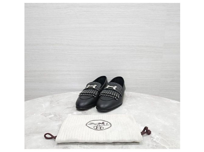 Hermès Mocassino Royal Studded Black Silver Nero - vista 7