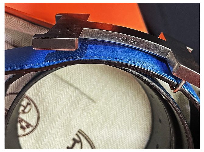 Hermès Cintura reversibile Classic Black Blue Silver XL Rosso - vista 4