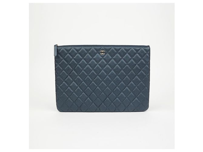 Chanel Clutch Caviar Classic Large Navy Gold Blu - vista 2