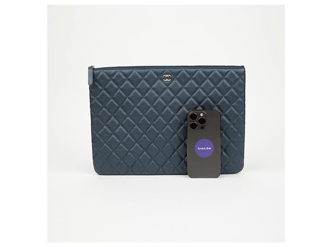 Chanel Clutch Caviar Classic Large Navy Gold Blu - vista 6