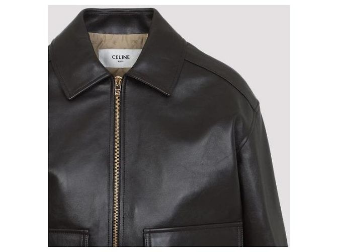 Céline Giacca aviator oversize in morbida pelle di agnello Nero - vista 9