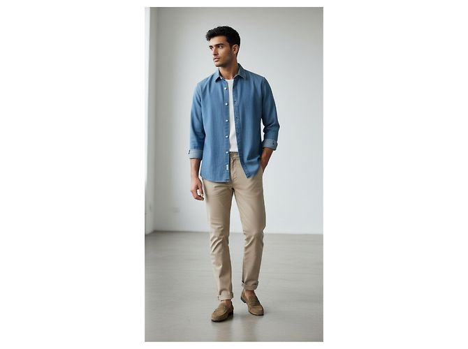 Camicia in denim blu Brunello Cucinelli - vista 3