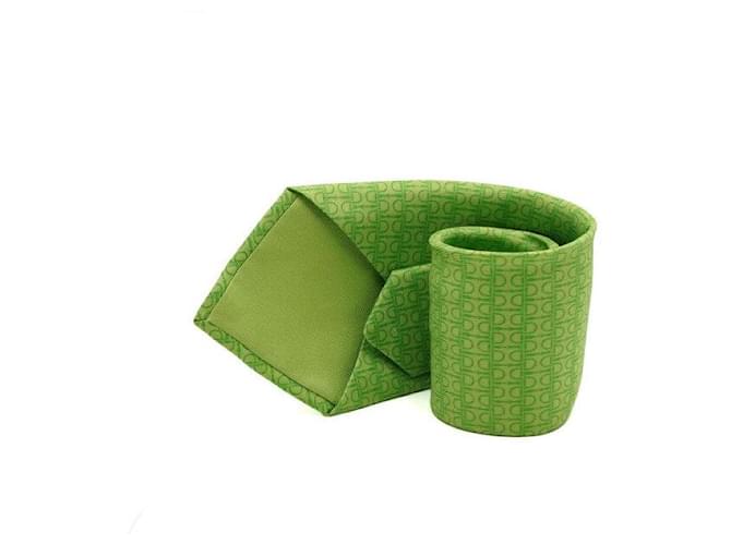 Hermès Green Logo Pattern Silk Tie - view 2