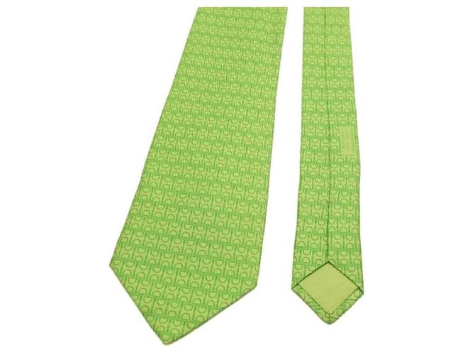 Hermès Green Logo Pattern Silk Tie - view 3