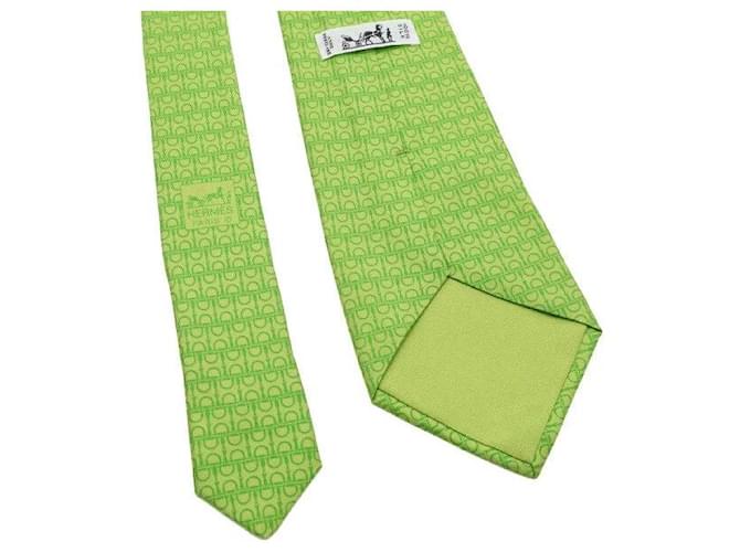 Hermès Green Logo Pattern Silk Tie - view 5