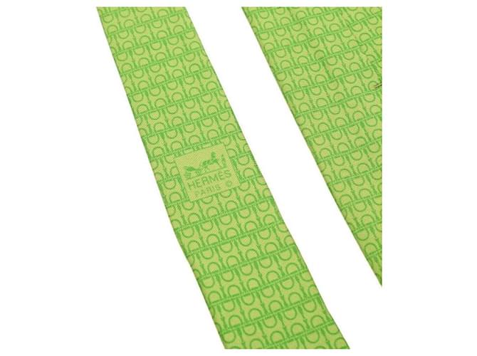Hermès Green Logo Pattern Silk Tie - view 6