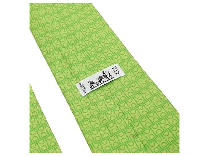 Hermès Green Logo Pattern Silk Tie - view 7