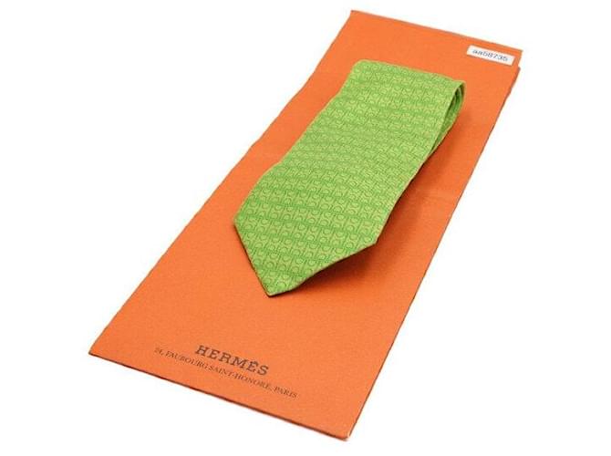 Hermès Green Logo Pattern Silk Tie - view 8