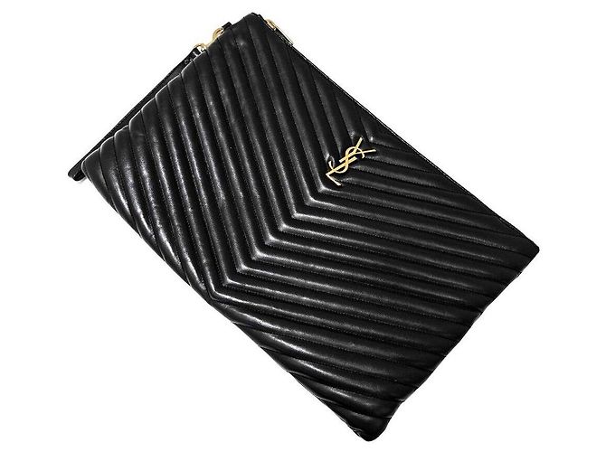 Saint Laurent Clutch Chevron Large Nero - vista 2