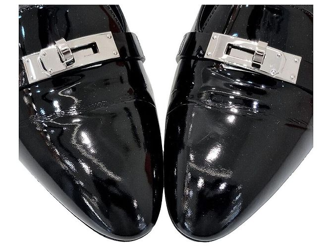 Hermès Mocassino Kelly in vernice Nero - vista 3