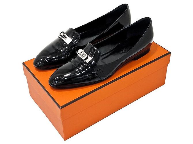 Hermès Mocassino Kelly in vernice Nero - vista 5