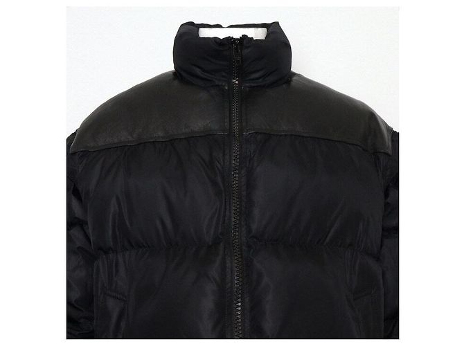 Céline Giacca imbottita da uomo con logo e patch in pelle nera sul collo Nero - vista 2