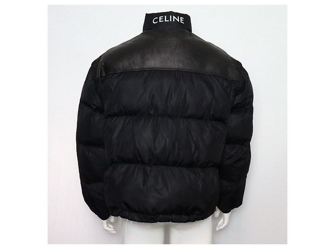 Céline Giacca imbottita da uomo con logo e patch in pelle nera sul collo Nero - vista 4
