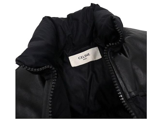 Céline Giacca imbottita da uomo con logo e patch in pelle nera sul collo Nero - vista 5