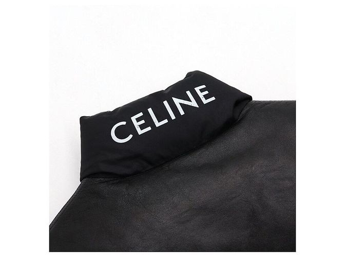 Céline Giacca imbottita da uomo con logo e patch in pelle nera sul collo Nero - vista 7