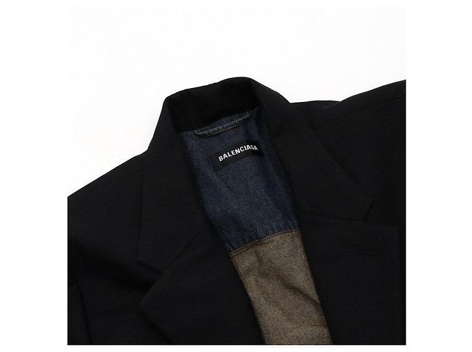 Balenciaga Giacca Blazer Oversize a Strati in Denim di Cotone Nero - vista 5